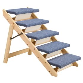 Wood Pet Stairs, 5-Step Dog Stairs for Beds, Sofa & Cars, 150lbs Load Capacity, Floded Flat Design